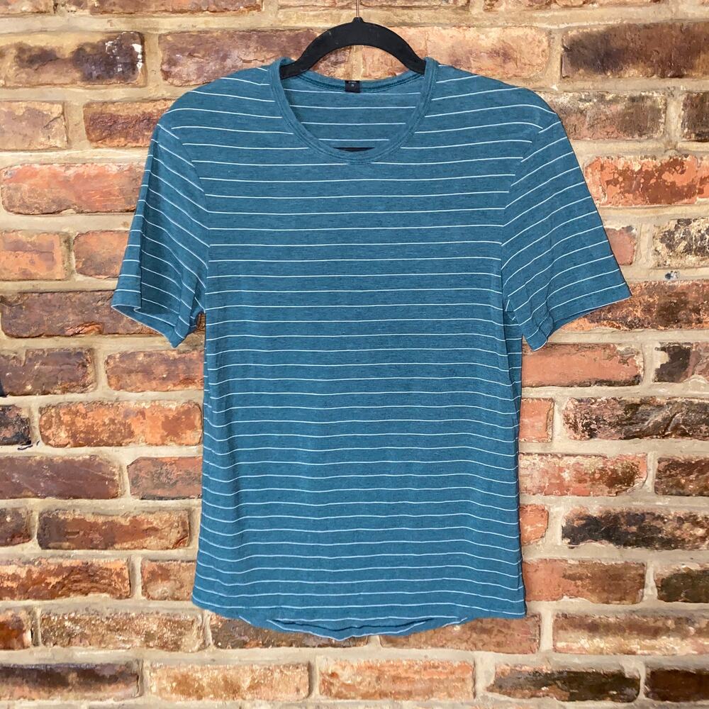 Teal Green & White Striped Short Sleeve Athletic T-Shirt Women's Size XS